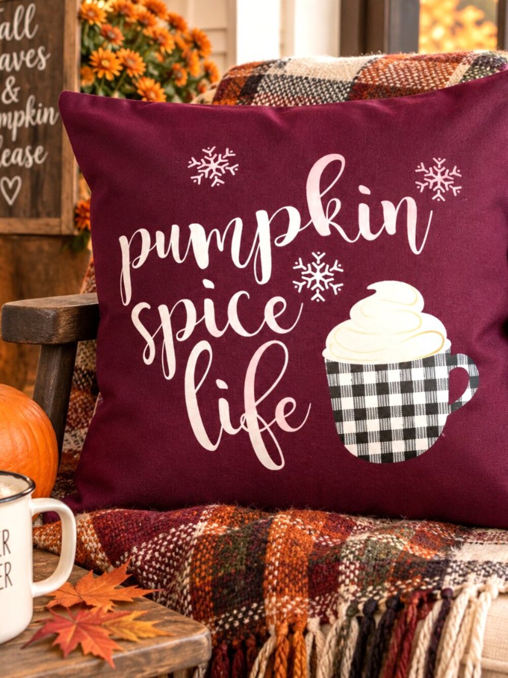Pumpkin Spice Life Pillow Cover Autumn Winter Cozy Graphic Magenta 18 x 18